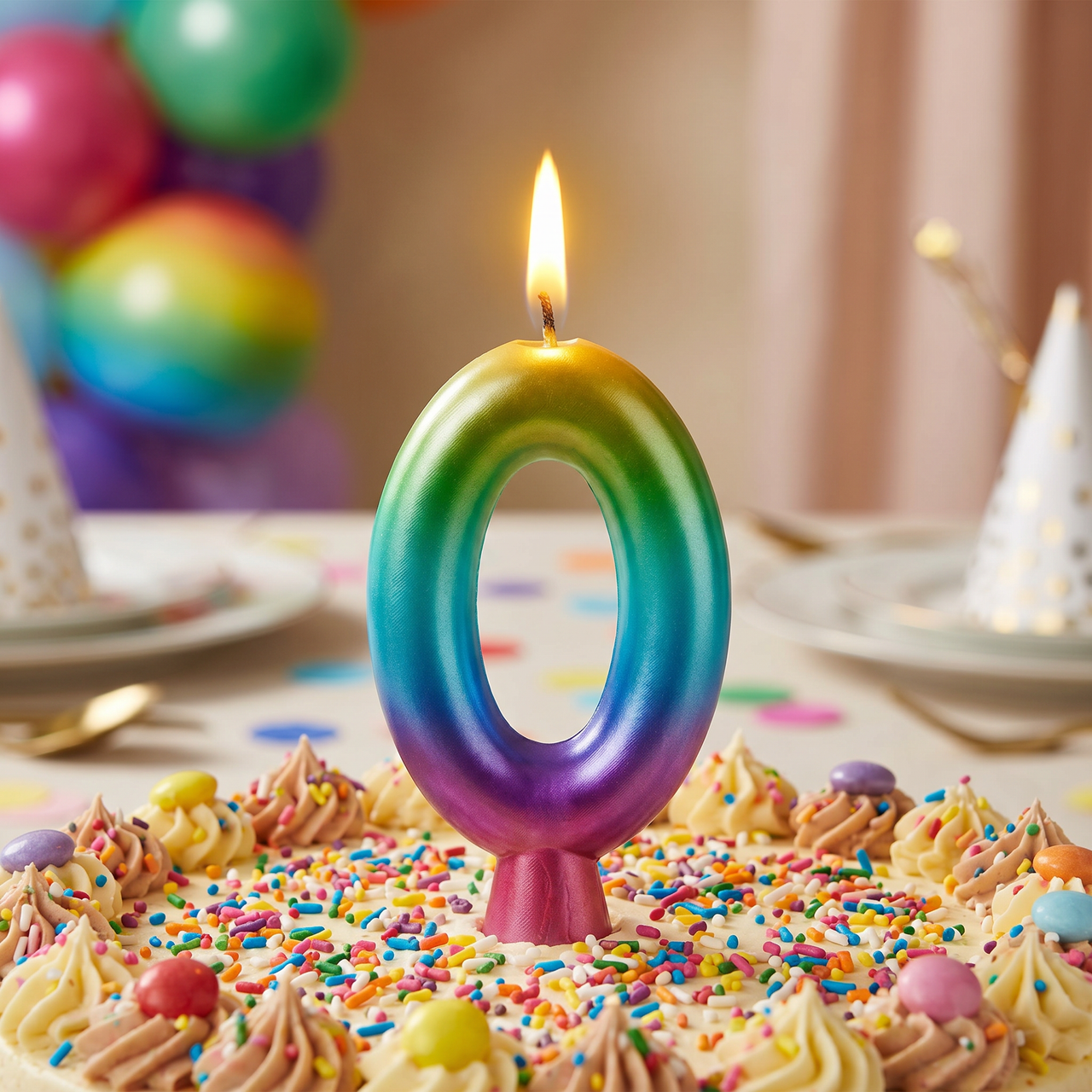 Rainbow Metallic 0 Birthday Candle  (12 per Case)