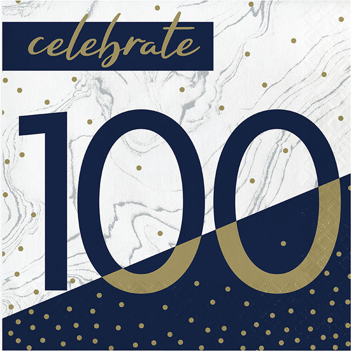 192 pc Bulk Navy and Gold 100th Birthday Luncheon Napkins - Birthday Party Supplies by Creative Converting
