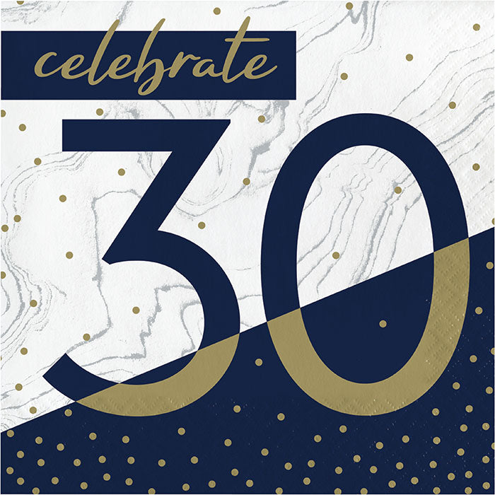 192 pc Bulk Navy and Gold 30th Birthday Luncheon Napkins - Birthday Party Supplies by Creative Converting