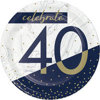 96 pc Bulk Navy and Gold 40th Birthday Dessert Plates - Birthday Party Supplies by Creative Converting