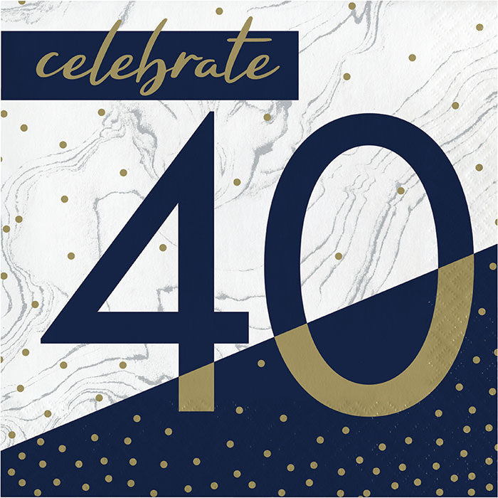 192 pc Bulk Navy and Gold 40th Birthday Luncheon Napkins - Birthday Party Supplies by Creative Converting
