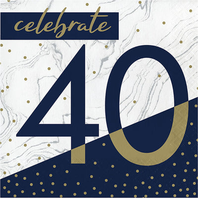 192 pc Bulk Navy and Gold 40th Birthday Luncheon Napkins - Birthday Party Supplies by Creative Converting