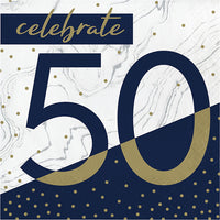 192 pc Bulk Navy and Gold 50th Birthday Luncheon Napkins - Birthday Party Supplies by Creative Converting