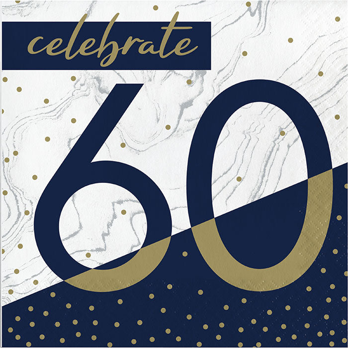 192 pc Bulk Navy and Gold 60th Birthday Luncheon Napkins - Birthday Party Supplies by Creative Converting