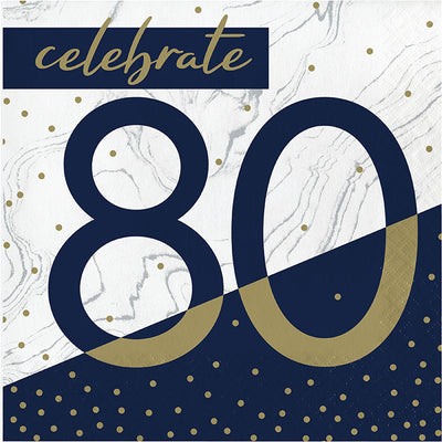 192 pc Bulk Navy and Gold 80th Birthday Luncheon Napkins - Birthday Party Supplies by Creative Converting