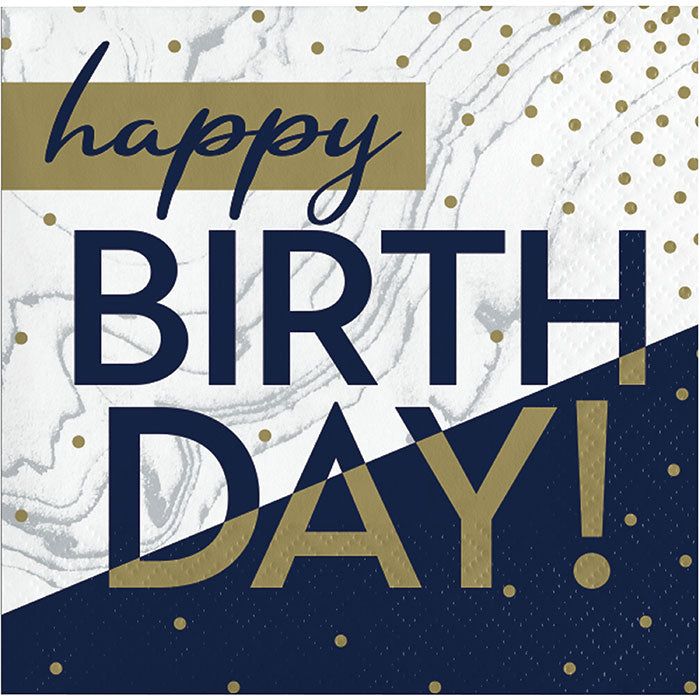 192 pc Bulk Navy and Gold Birthday Beverage Napkins - Birthday Party Supplies by Creative Converting