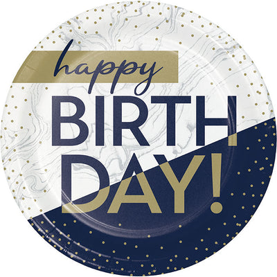 96 pc Bulk Navy and Gold Birthday Dinner Plates - Birthday Party Supplies by Creative Converting