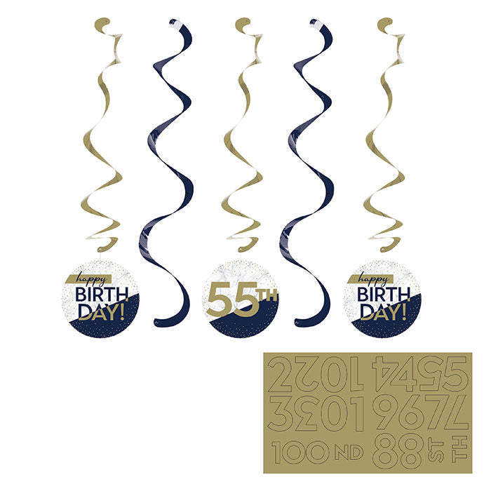 30 pc Bulk Navy and Gold Birthday Dizzy Danglers - Birthday Party Supplies by Creative Converting