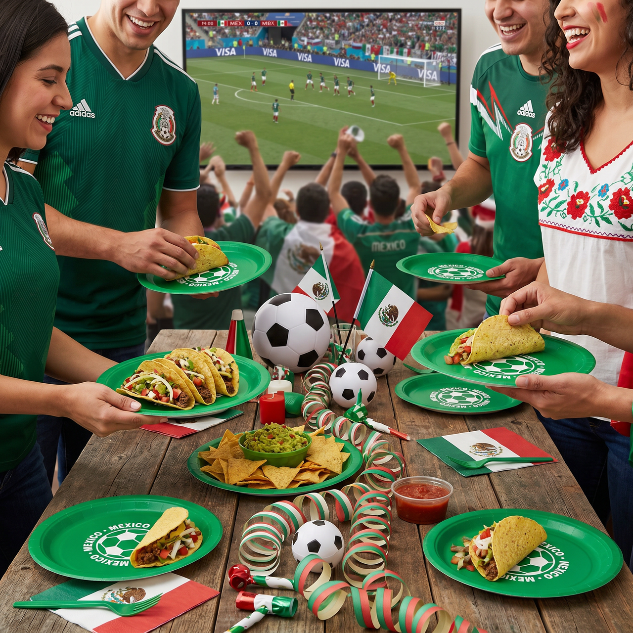 Mexico Soccer Party Plates - 9 Inch Dinner Plates (8 Pack)