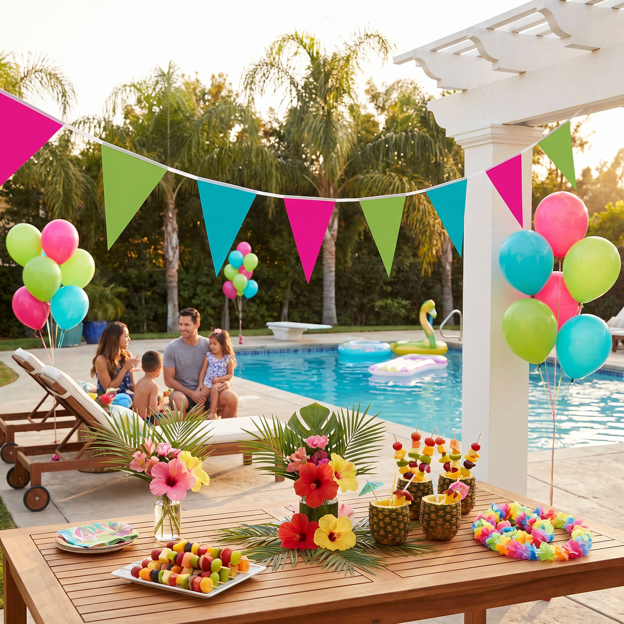 Luau Party Cerise, Lime Green & Turquoise Pennant Banner