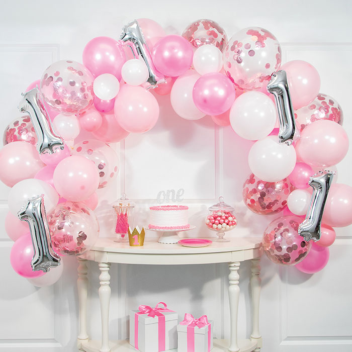 6 Kits Bulk Unforgettable Pink First Birthday Ten Foot Balloon Arch Kit - Birthday Party Supplies by Creative Converting