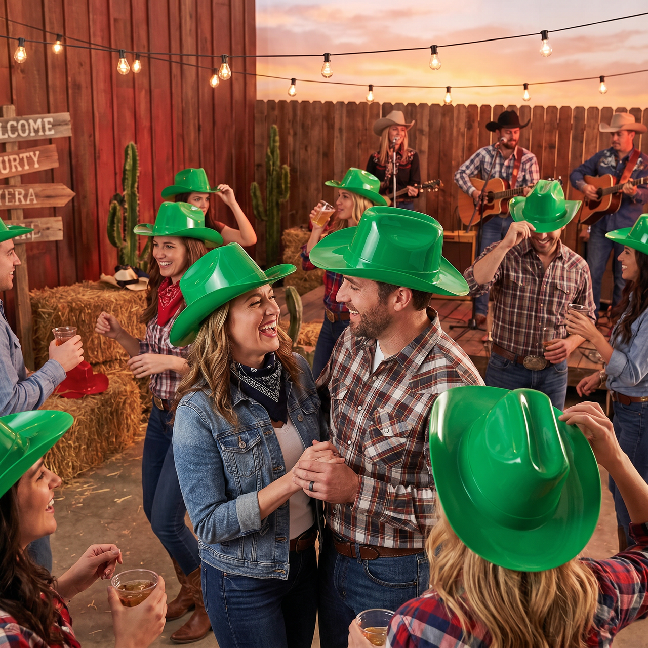 Green Plastic Cowboy Hat - One Size Fits Most