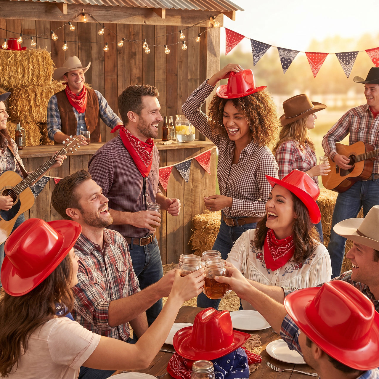 Red Miniature Plastic Cowboy Hats - 3 Pack