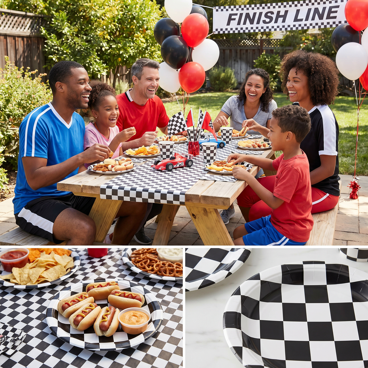Black and White Checkered Party Paper Plates 9 inch