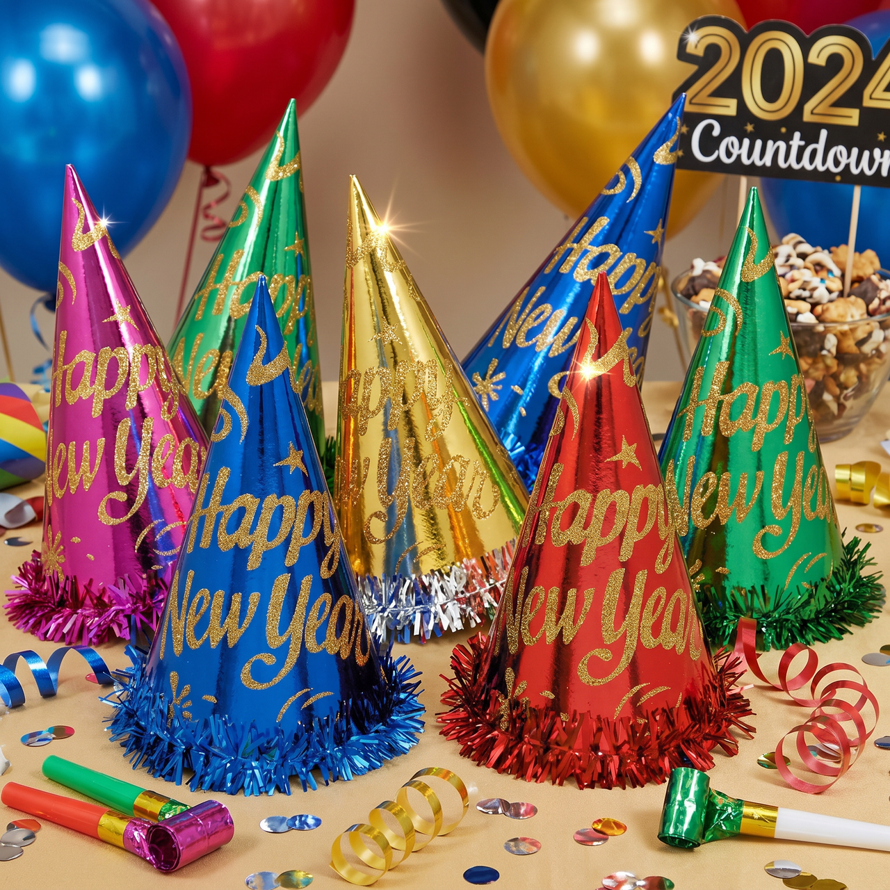 New Year's Eve Foil Glitter Party Hats (50 per Case)