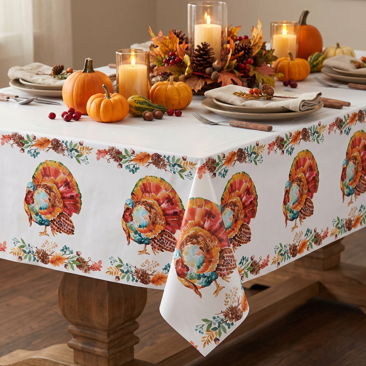 Tasteful Turkey Paper Tablecover, Border Print (Case of 12)