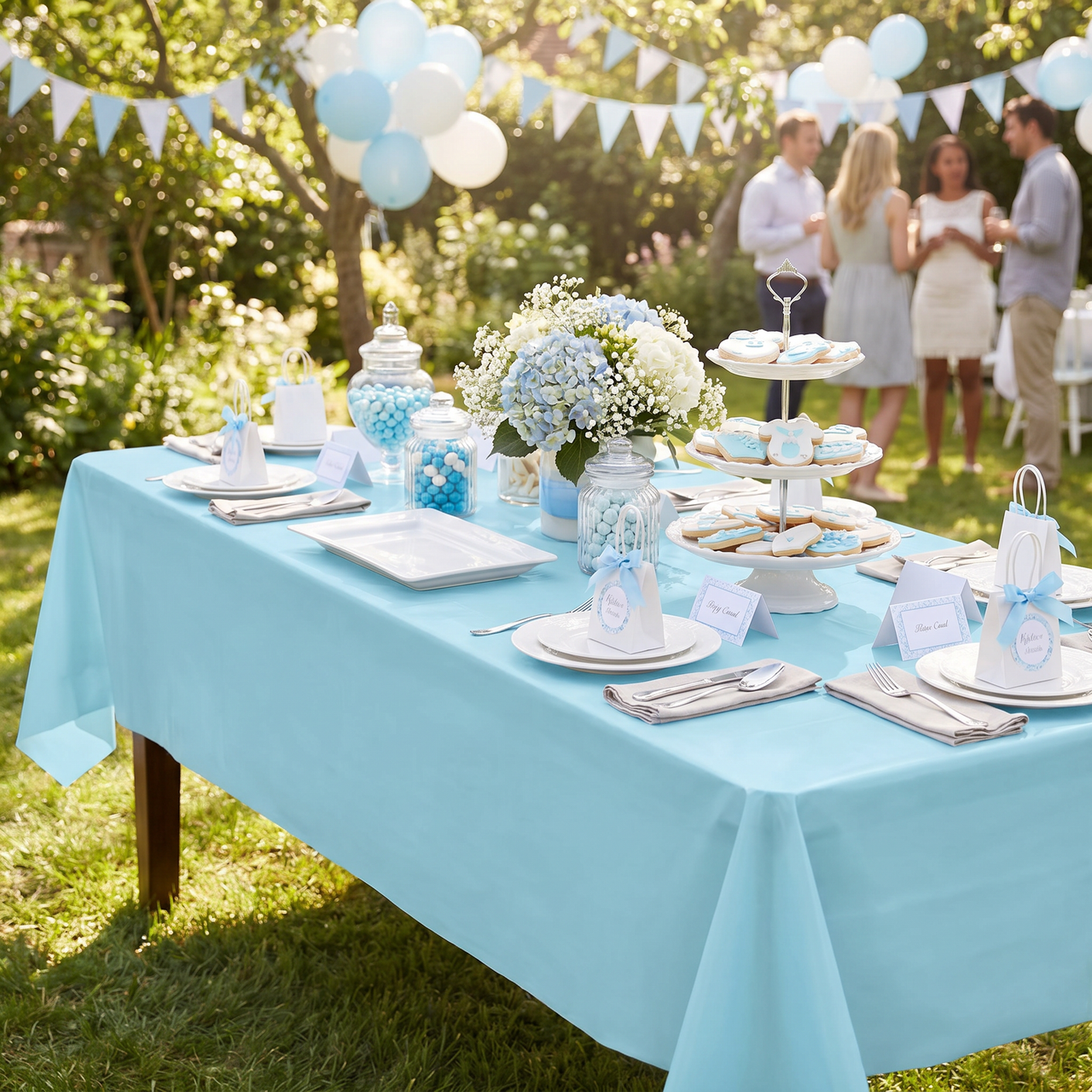 Pastel Blue Plastic Table Covers 54 inch x 108 inch (12 per Case)