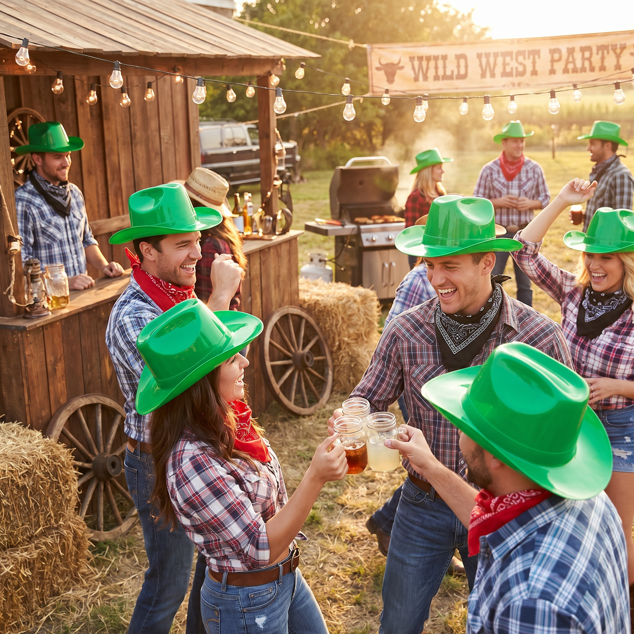 Green Plastic Cowboy Hat - One Size Fits Most