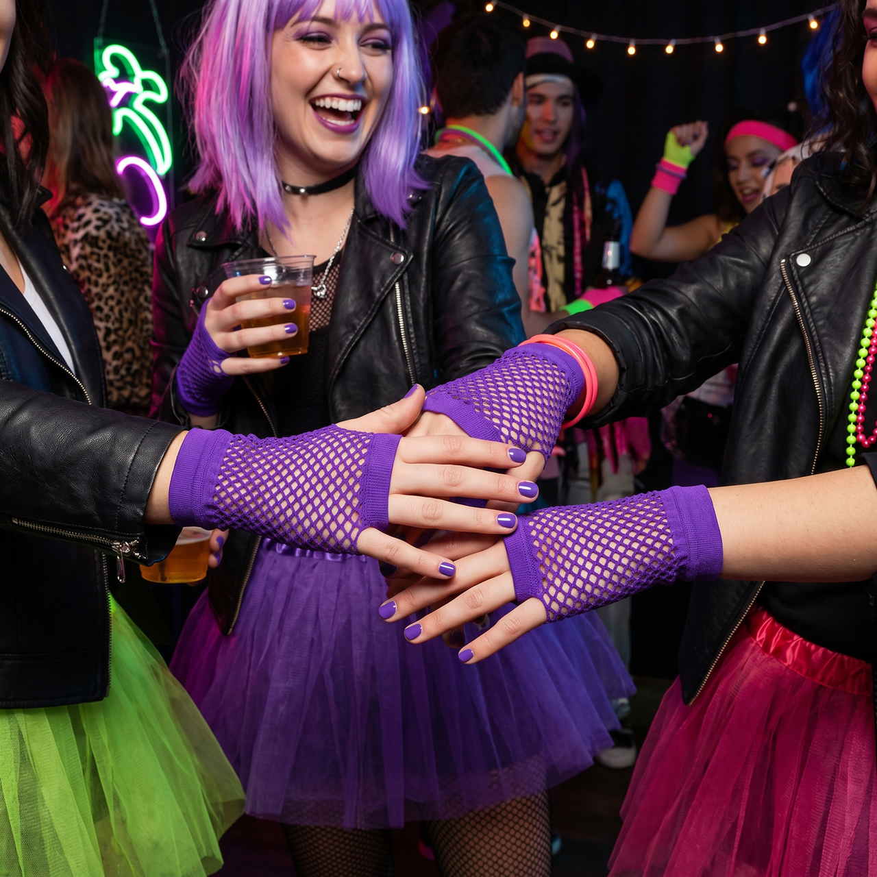 Purple Fishnet Gloves - One Size Fits Most