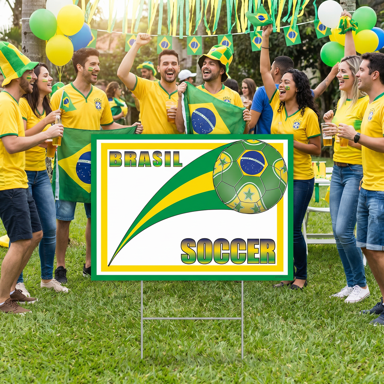 Brasil Soccer Yard Sign - All-Weather Plastic with H-Stake