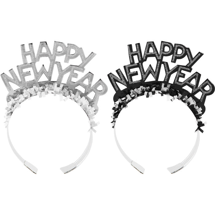 50 pc Bulk New Year's Eve Black and Silver Foil Glitter Tiaras - New Year's Eve Party Supplies by Creative Converting