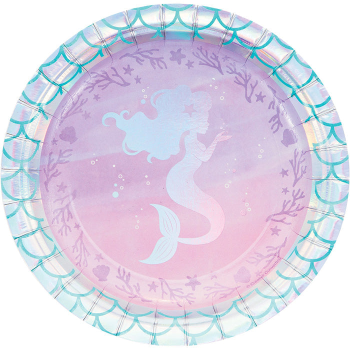 96 pc Bulk Iridescent Mermaid Party Dessert Plates - Birthday Party Supplies by Creative Converting