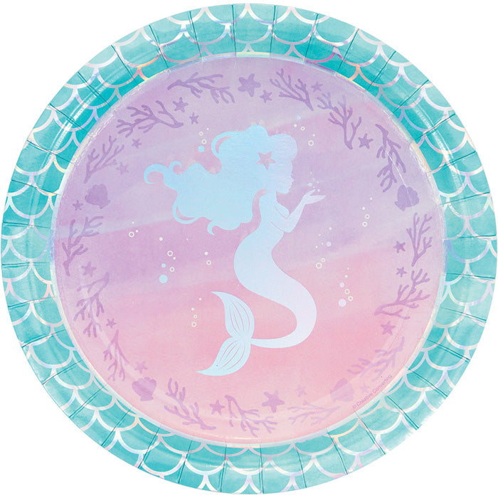 96 pc Bulk Iridescent Mermaid Party Dinner Plates - Birthday Party Supplies by Creative Converting