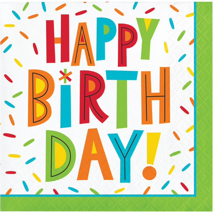 Birthday Fun Paper Beverage Napkins (Case of 192) - Birthday Party Supplies by Creative Converting