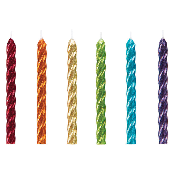 288 pc Bulk Rainbow Metallic Spiral Candles - Birthday Party Supplies by Creative Converting