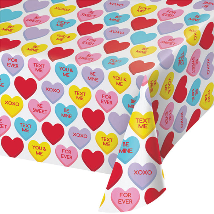 12 pc Bulk Candy Hearts Valentine's Day Plastic Table Covers - Valentine's Day Party Supplies by Creative Converting