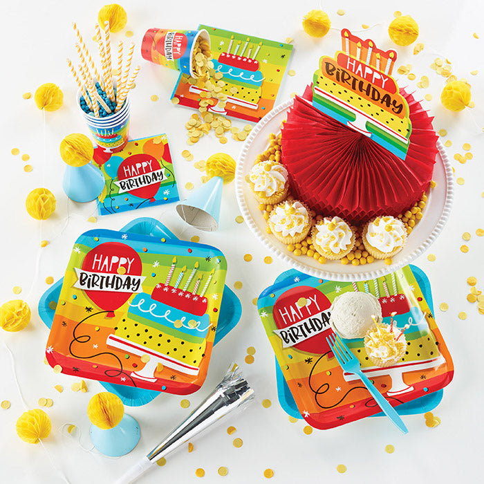 96ct Bulk Rainbow Cake Square Dinner Plates