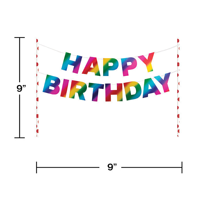 12ct Bulk Rainbow Foil Happy Birthday Cake Banners