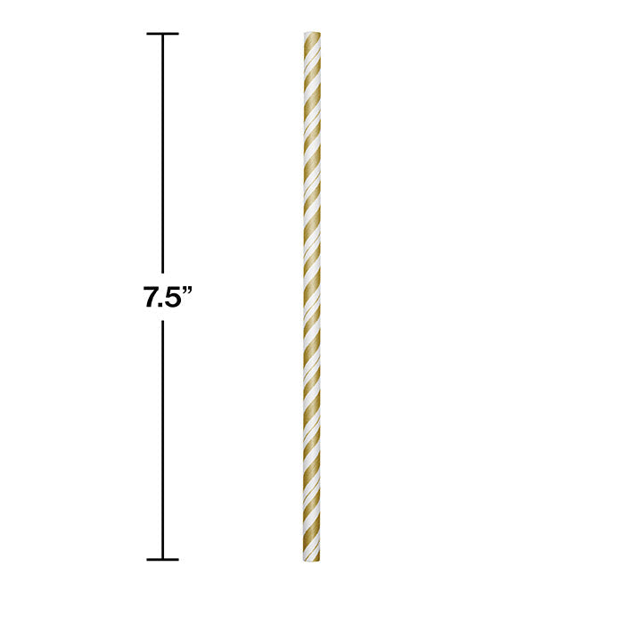 144ct Bulk Gold and White Striped Flex Paper Straws