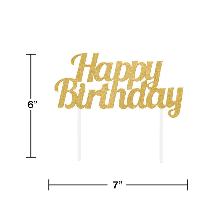 12ct Bulk Gold Glitter Happy Birthday Cake Toppers