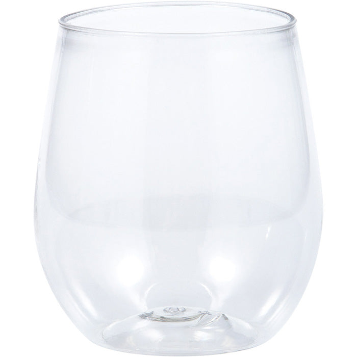 Bulk 24 pc Clear 14 oz Plastic Stemless Wine Glasses  - Solid Color Party Tableware by Creative Converting