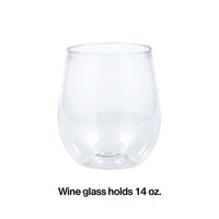 24ct Bulk 14 oz Plastic Stemless Wine Glasses