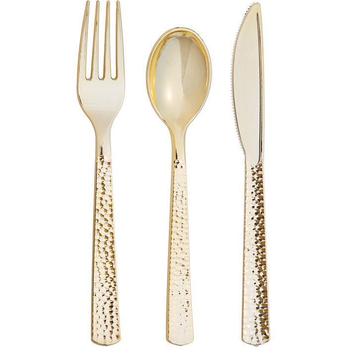 Bulk 288 pc Gold Metallic Hammered Assorted Cutlery  - Solid Color Party Tableware by Creative Converting