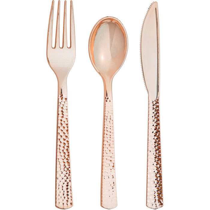 Bulk 288 pc Rose Gold Metallic Hammered Assorted Cutlery  - Solid Color Party Tableware by Creative Converting
