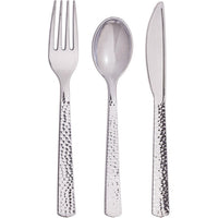 Bulk 288 pc Silver Metallic Hammered Assorted Cutlery  - Solid Color Party Tableware by Creative Converting