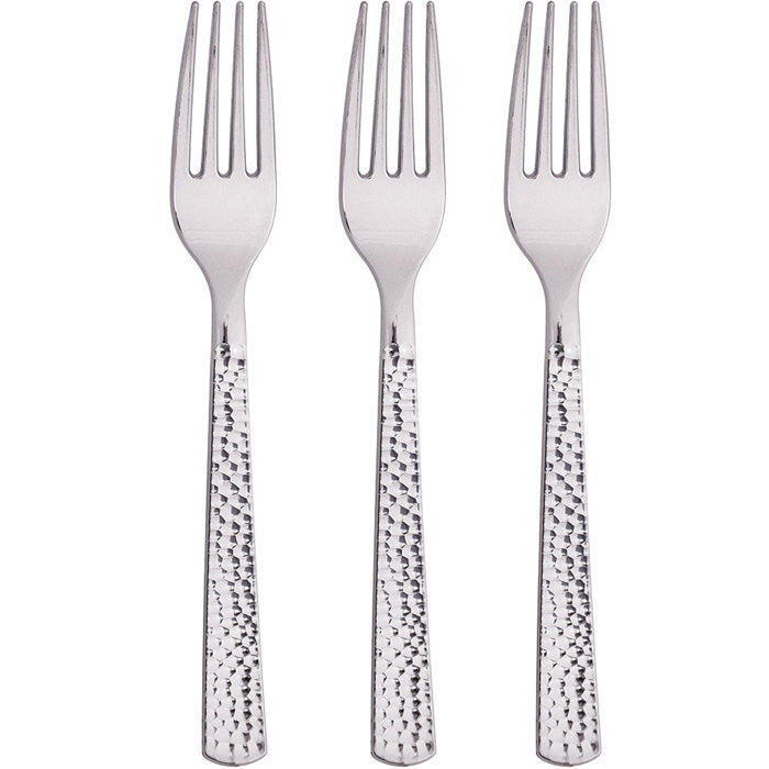 Bulk 288 pc Silver Metallic Hammered Plastic Forks  - Solid Color Party Tableware by Creative Converting
