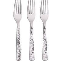 Bulk 288 pc Silver Metallic Hammered Plastic Forks  - Solid Color Party Tableware by Creative Converting