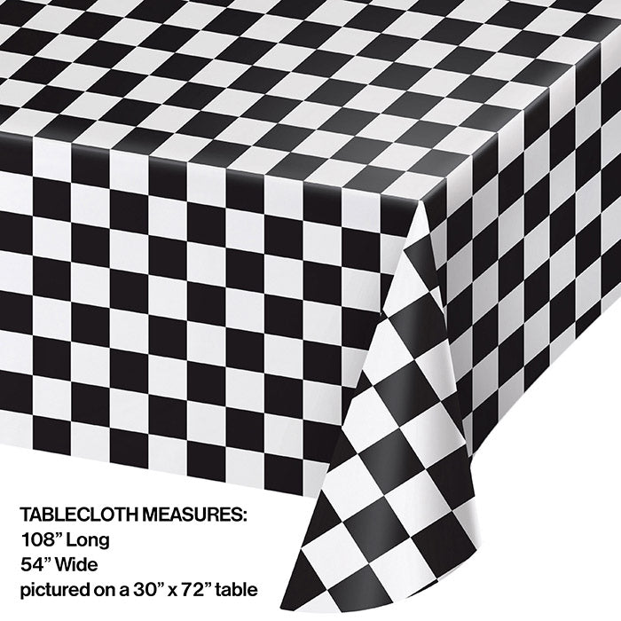 12ct Bulk Black Check Plastic Table Covers