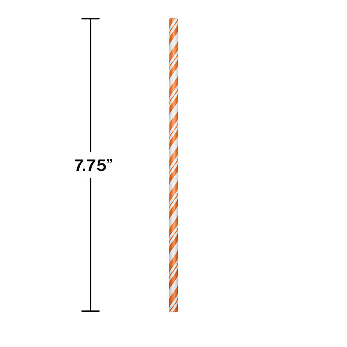 144ct Bulk Sunkissed Orange and White Striped Flex Paper Straws