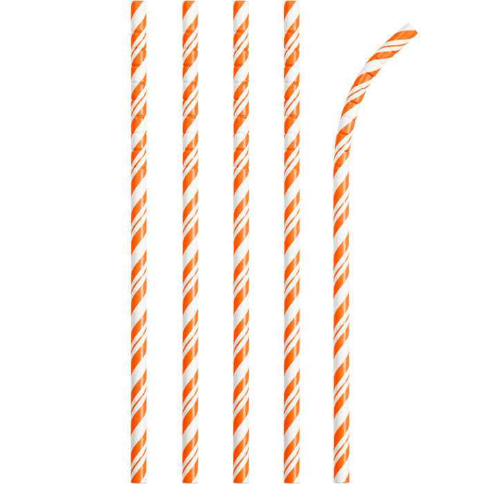 Bulk 144 pc Sunkissed Orange and White Striped Flex Paper Straws  - Solid Color Party Tableware by Creative Converting