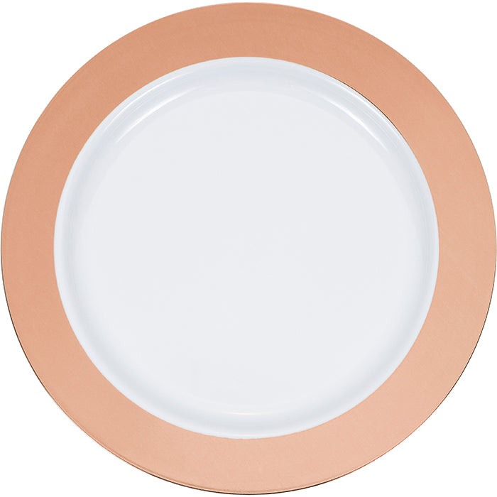 120 pc Bulk Rose Gold Rim Plastic Banquet Plates - Wedding and Anniversary Party Supplies by Creative Converting
