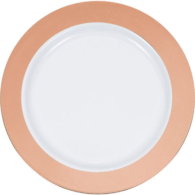 120 pc Bulk Rose Gold Rim Plastic Dinner Plates - Wedding and Anniversary Party Supplies by Creative Converting
