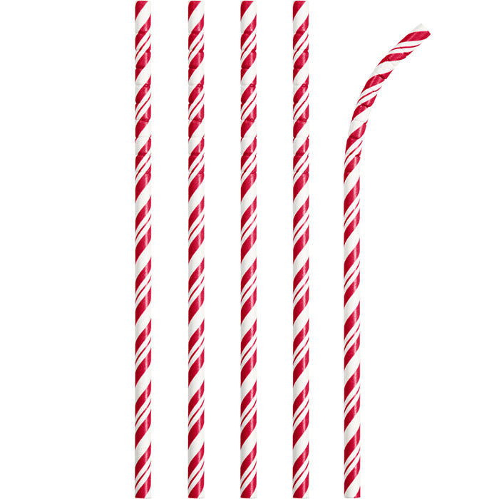 Bulk 144 pc Classic Red and White Striped Flex Paper Straws  - Solid Color Party Tableware by Creative Converting