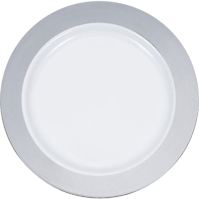 120 pc Bulk Silver Rim Plastic Banquet Plates - Wedding and Anniversary Party Supplies by Creative Converting