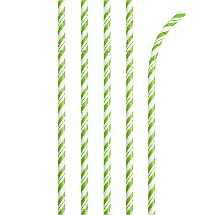 Bulk 144 pc Fresh Lime and White Striped Flex Paper Straws  - Solid Color Party Tableware by Creative Converting