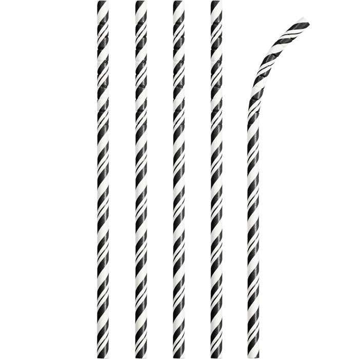 Bulk 144 pc Black and White Striped Flex Paper Straws  - Solid Color Party Tableware by Creative Converting